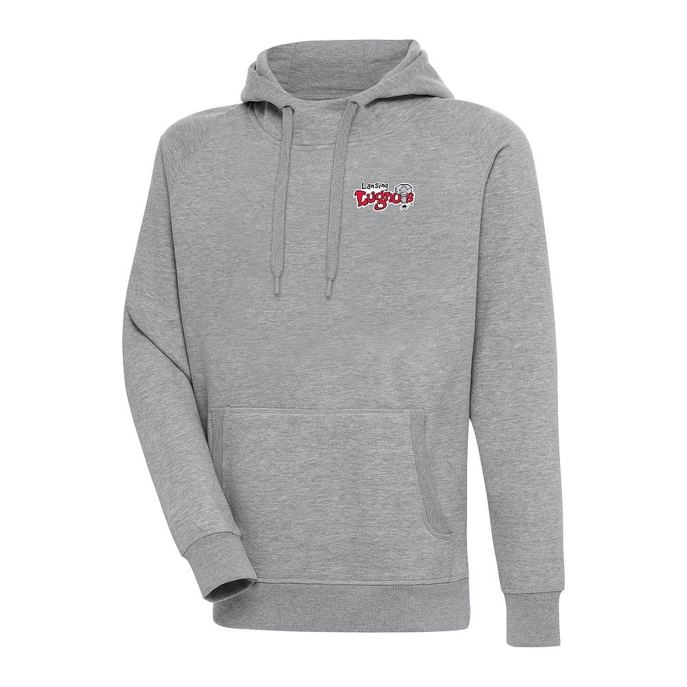 Men's Antigua  Heather Gray Lansing Lugnuts Victory Pullover Hoodie