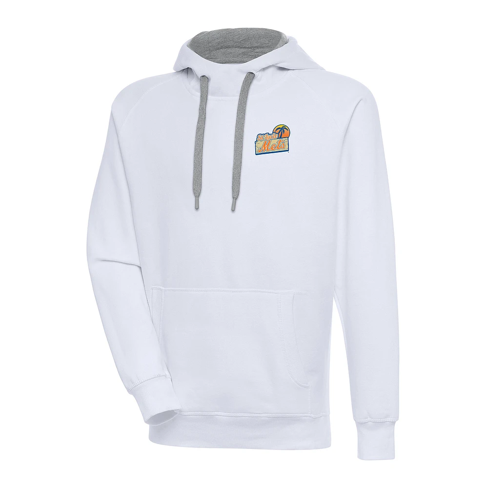 Men's Antigua White St. Lucie Mets Victory Pullover Hoodie