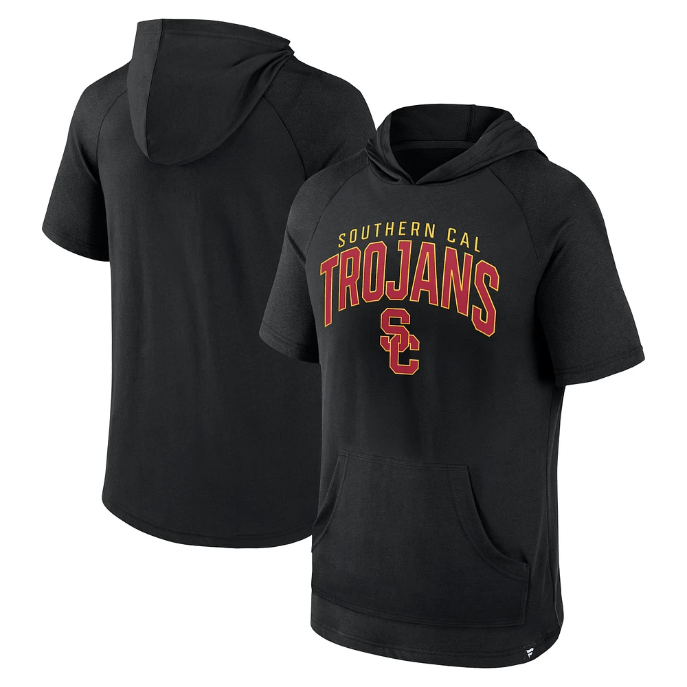 Men's Fanatics Black USC Trojans Double Arch Raglan Short Sleeve Hoodie T-Shirt