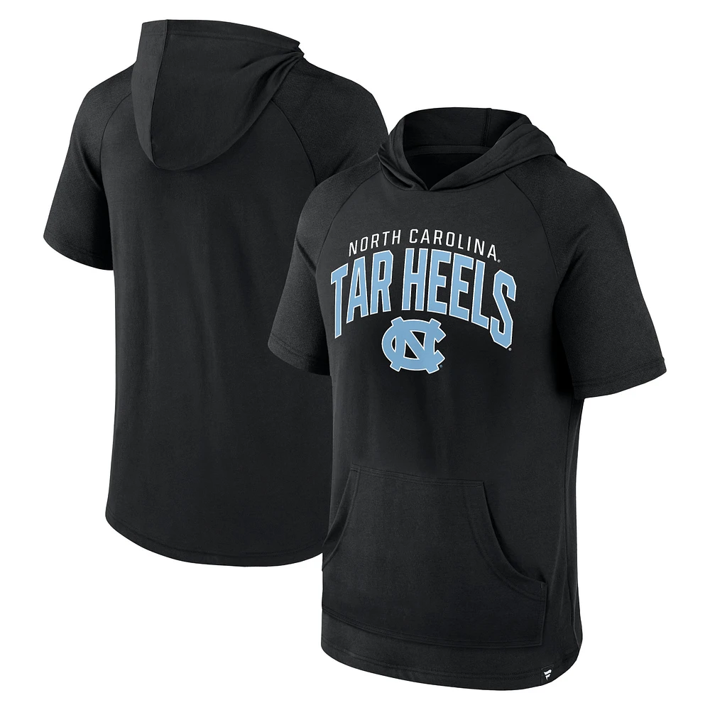 Men's Fanatics Black North Carolina Tar Heels Double Arch Raglan Short Sleeve Hoodie T-Shirt