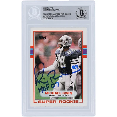Michael Irvin Dallas Cowboys Autographed 1989 Topps #383 Beckett Fanatics Witnessed Authenticated Rookie Card with "HOF 07" Inscription