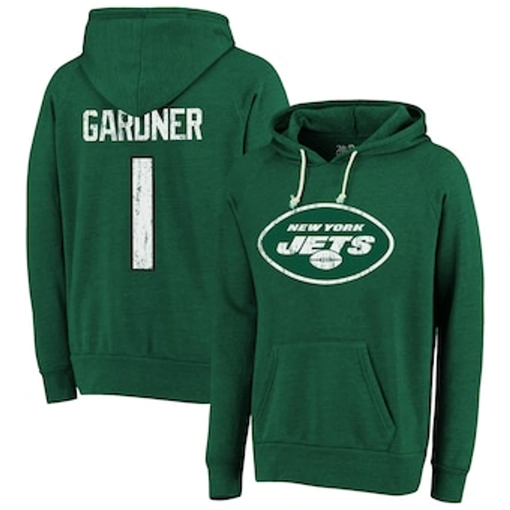 Men's Majestic Threads Ahmad Sauce Gardner Green New York Jets Name & Number Tri-Blend Pullover Hoodie