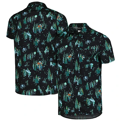 Men's  Black Harry Potter Forbidden Forest Pattern Button-Up Shirt