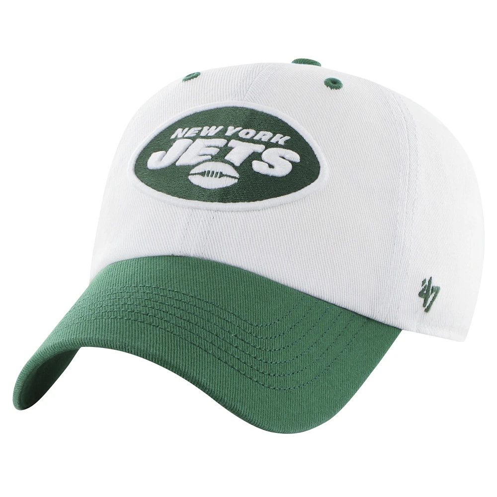 Men's '47 White/Green New York Jets Double Header Diamond Clean Up Adjustable Hat