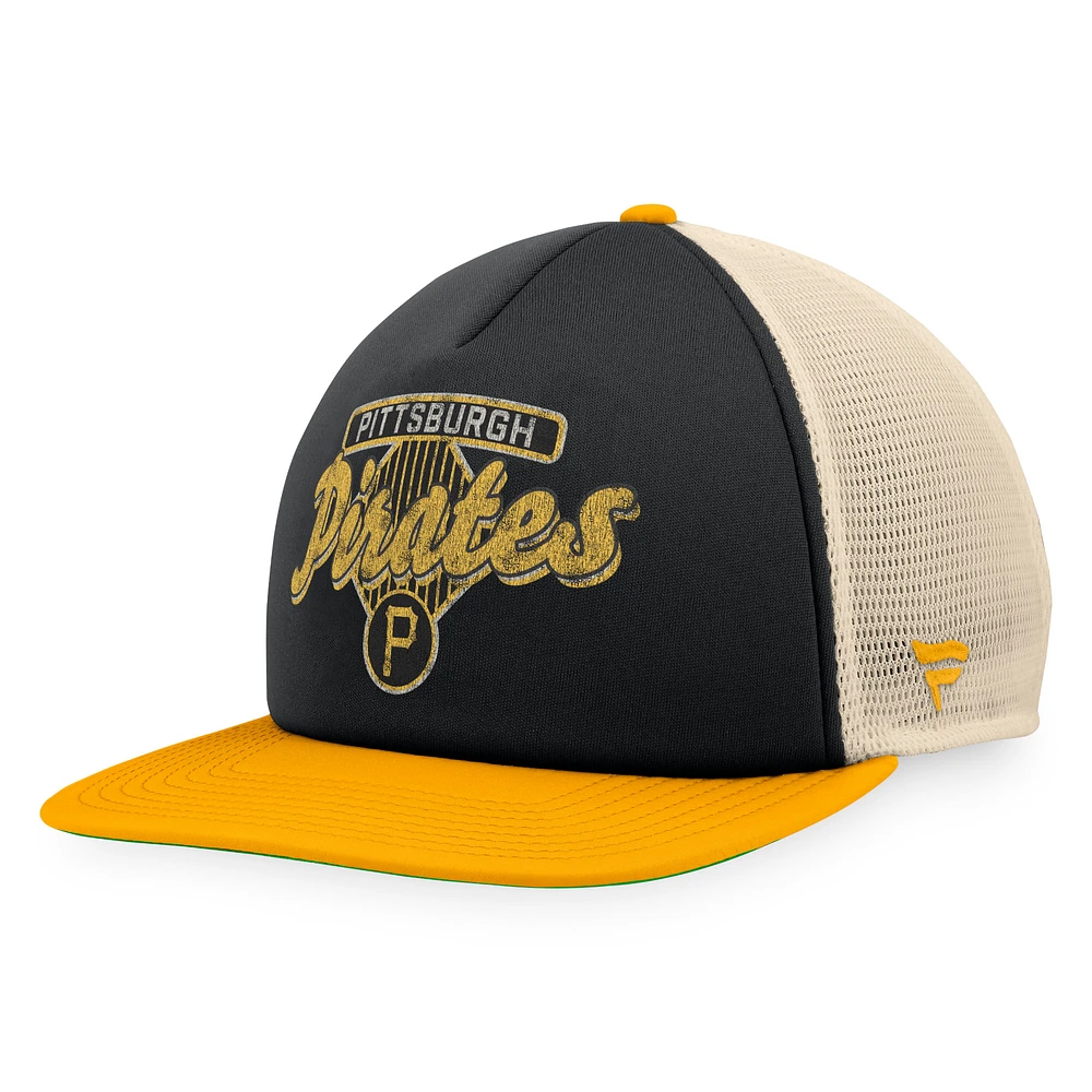 Men's Fanatics Black/Gold Pittsburgh Pirates Cooperstown Collection Talley Foam Trucker Snapback Hat