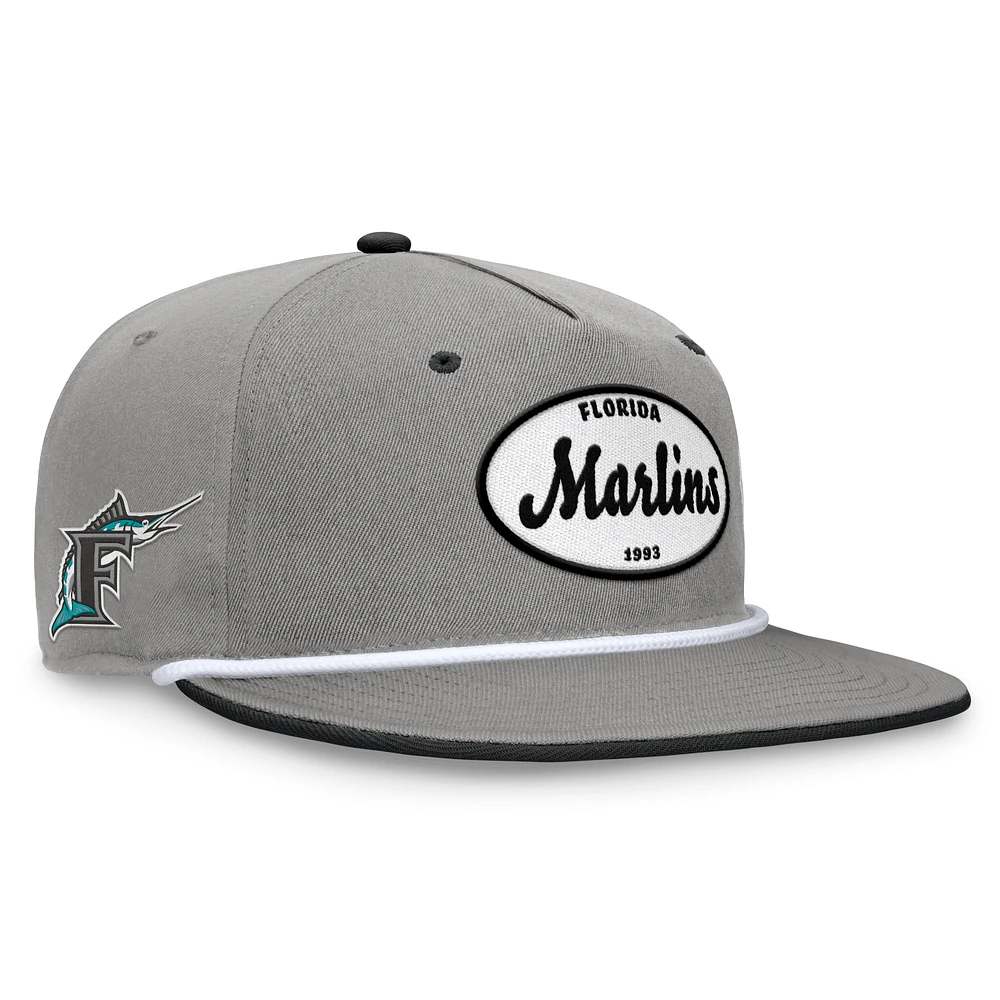 Men's Fanatics Gray Florida Marlins Cooperstown Collection Iron Golfer Snapback Hat