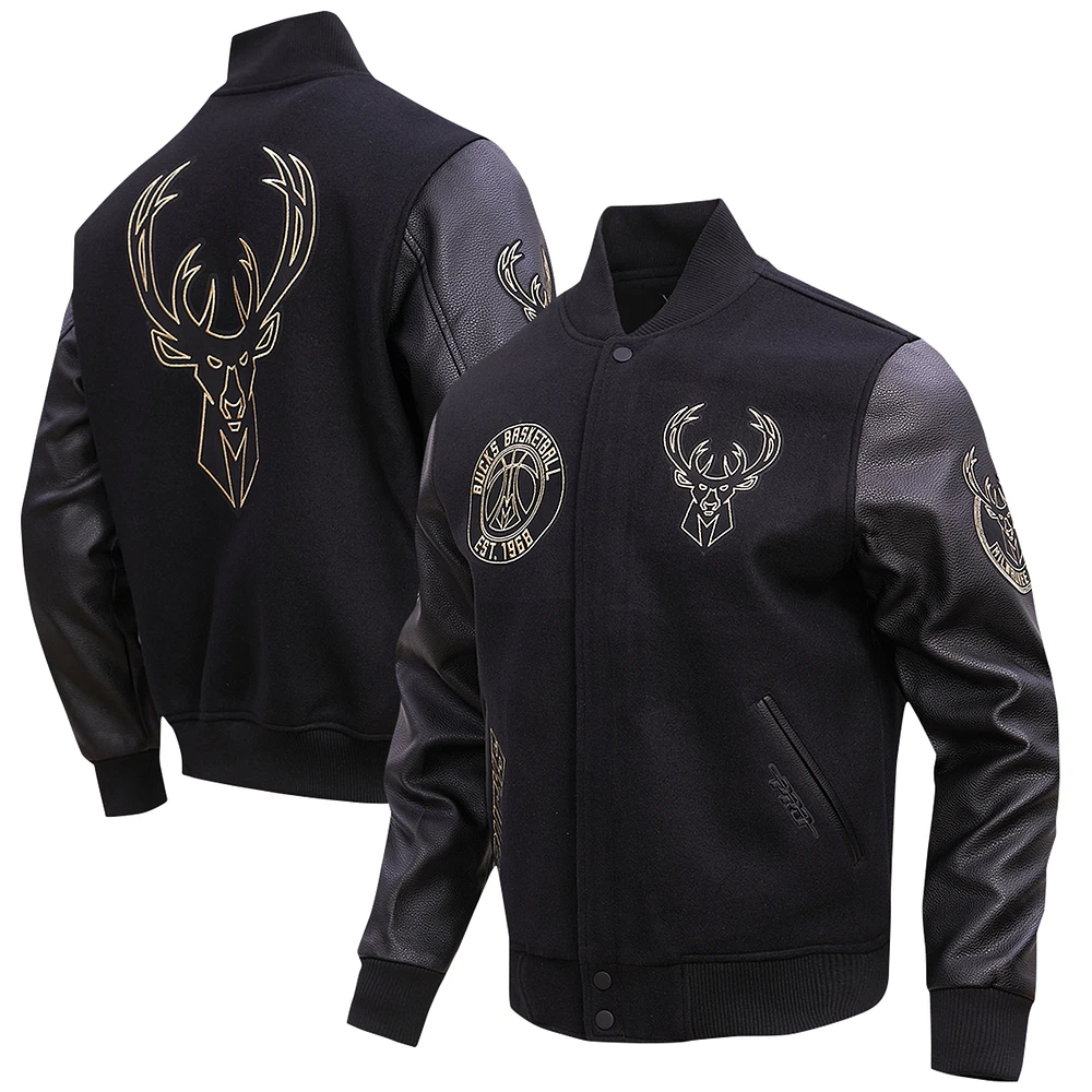 Men's Pro Standard Black Milwaukee Bucks Gold Stitch Varsity Jacket