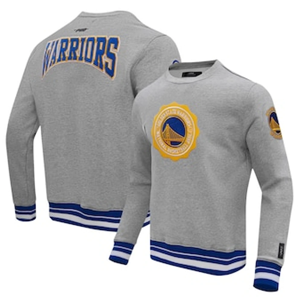 Men's Pro Standard Heather Gray Golden State Warriors Crest Emblem Pullover Sweatshirt