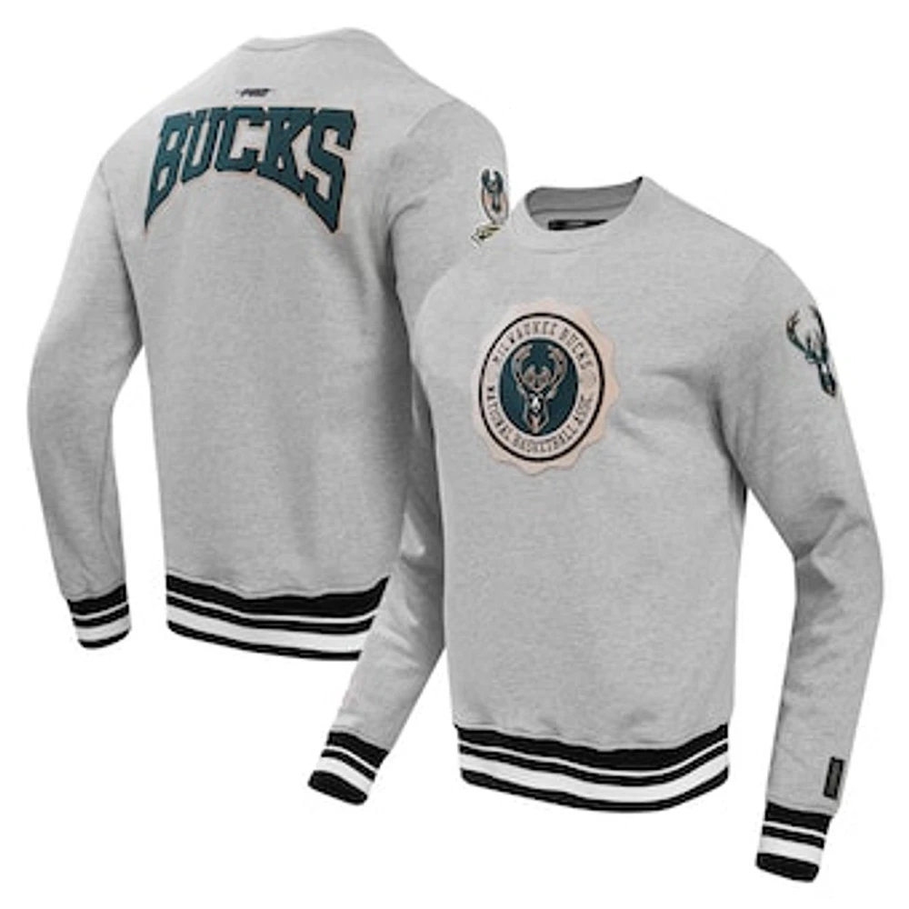 Men's Pro Standard Heather Gray Milwaukee Bucks Crest Emblem Pullover Sweatshirt