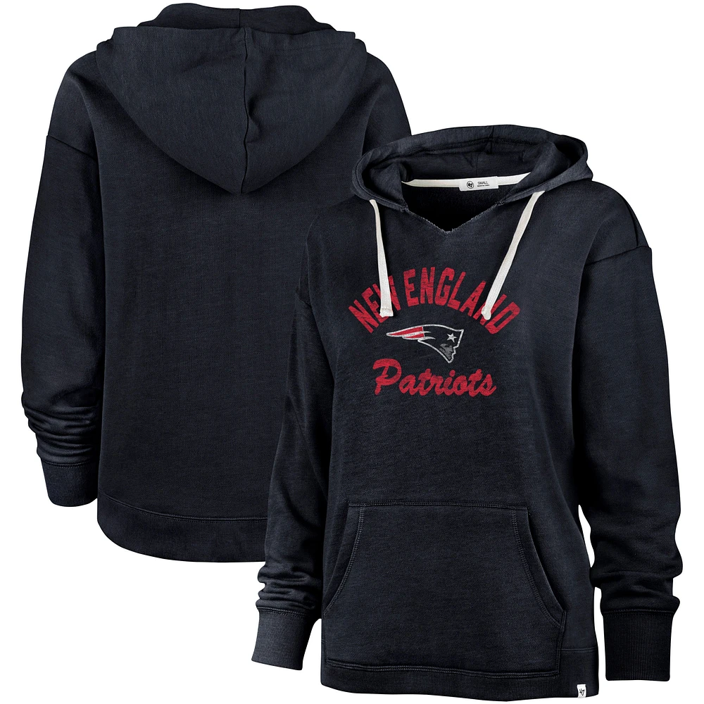 Women's '47 Navy New England Patriots Wrapped Up Kennedy V-Neck Pullover Hoodie