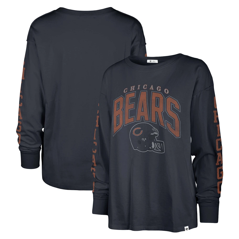 Women's '47 Navy Chicago Bears Tom Cat Lightweight Long Sleeve T-Shirt