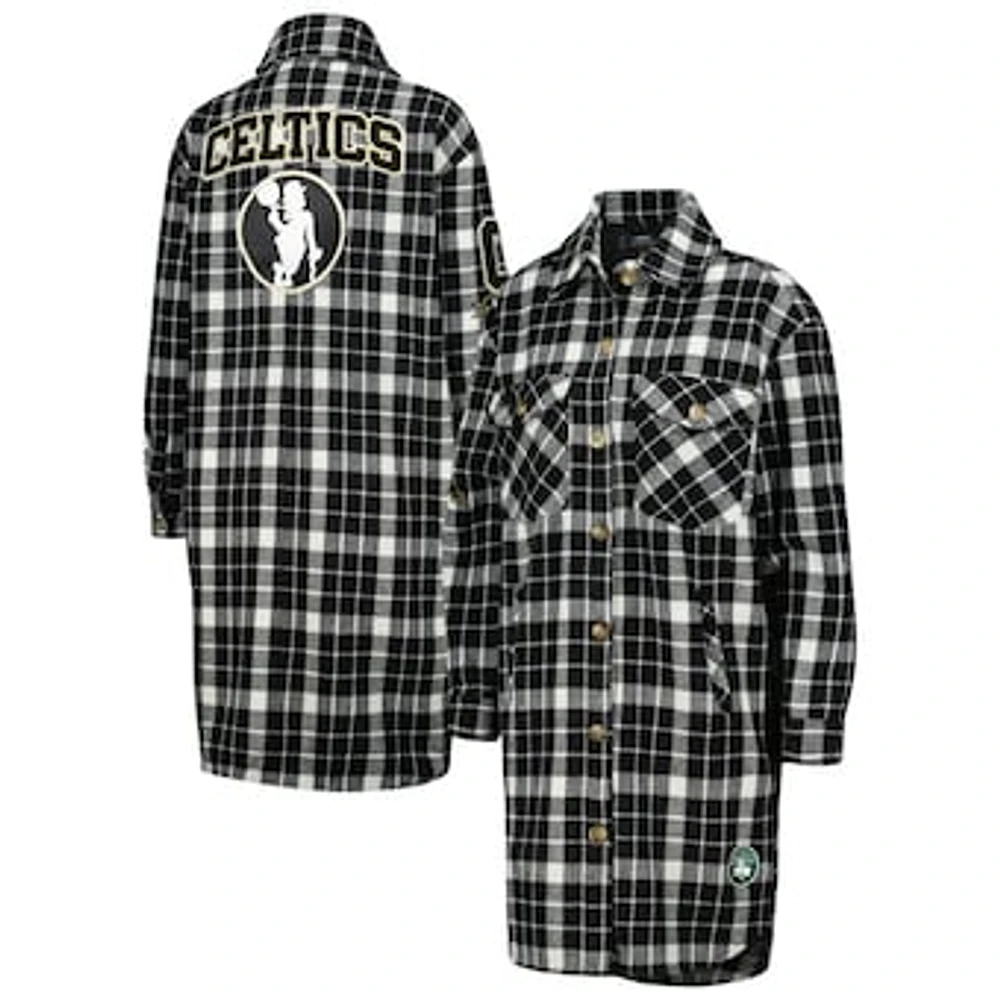 Women's Pro Standard White/Black Boston Celtics Prep Plaid Button-Up Shacket