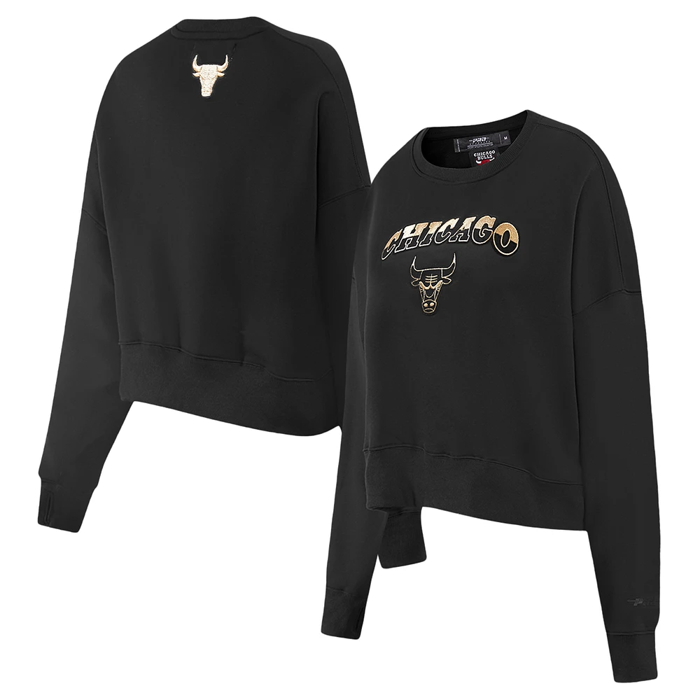 Women's Pro Standard  Black Chicago Bulls Glam Cropped Pullover Sweatshirt