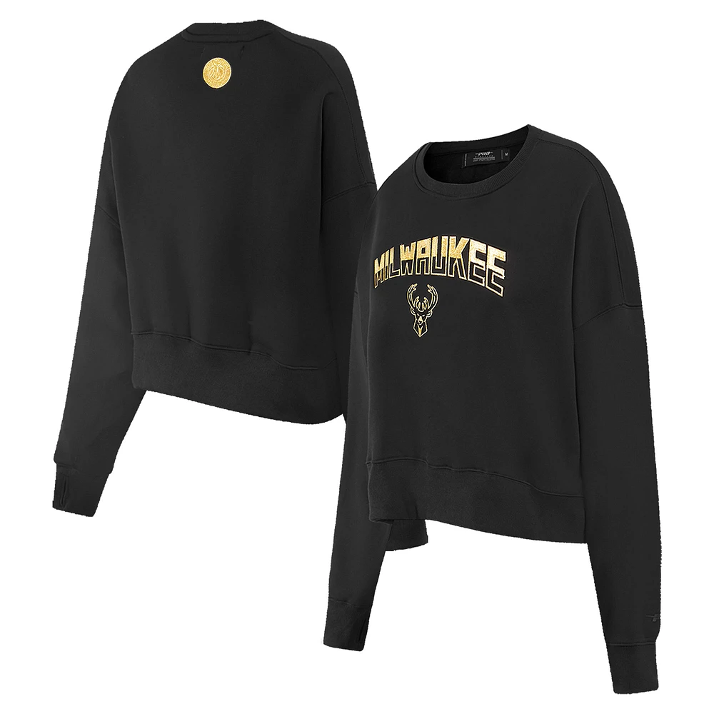 Women's Pro Standard  Black Milwaukee Bucks Glam Cropped Pullover Sweatshirt