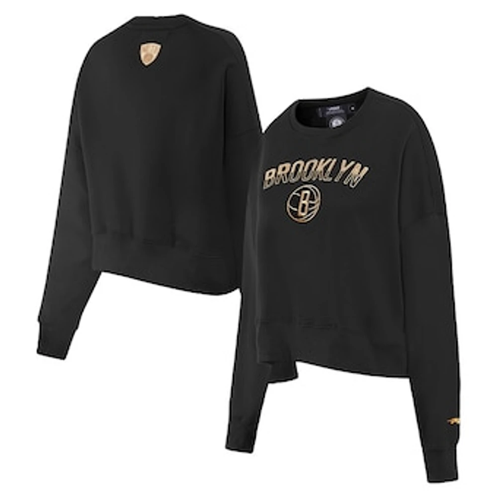 Women's Pro Standard  Black Brooklyn Nets Glam Cropped Pullover Sweatshirt