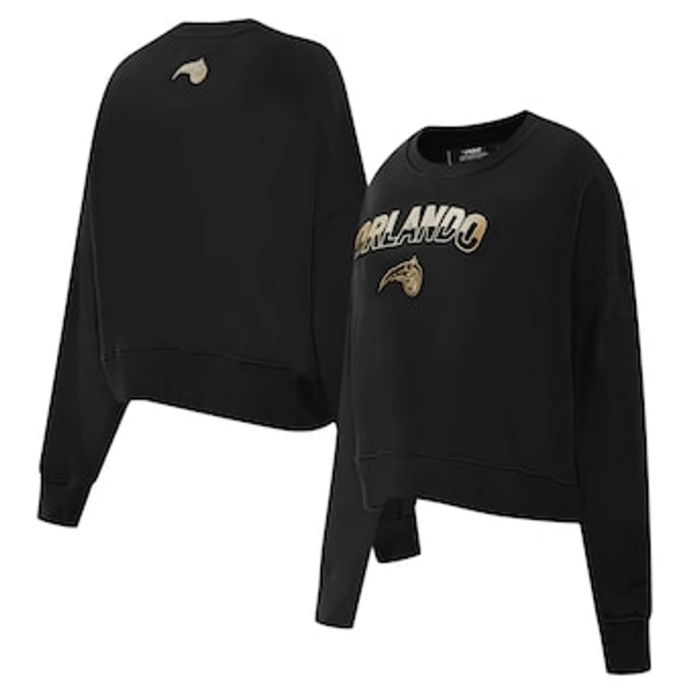 Women's Pro Standard  Black Orlando Magic Glam Cropped Pullover Sweatshirt