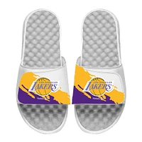 Men's ISlide x Mitchell & Ness  White Los Angeles Lakers Paint Stripe Slide Sandals