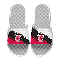 Men's ISlide x Mitchell & Ness  White Miami Heat Paint Stripe Slide Sandals