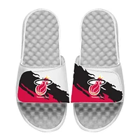 Men's ISlide x Mitchell & Ness  White Miami Heat Paint Stripe Slide Sandals