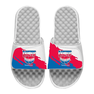 Men's ISlide x Mitchell & Ness  White Brooklyn Nets Paint Stripe Slide Sandals