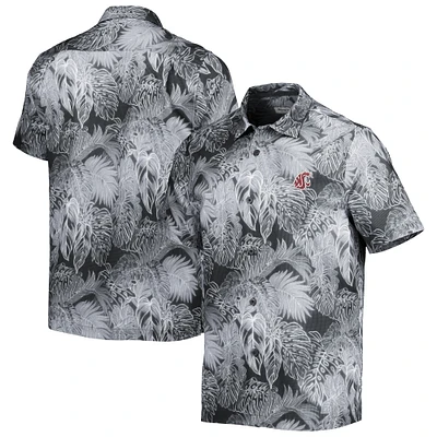 Men's Tommy Bahama Black Washington State Cougars Coast Luminescent Fronds Camp Button-Up Shirt