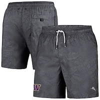 Men's Tommy Bahama Black Washington Huskies Naples Layered Leaves Swim Trunks