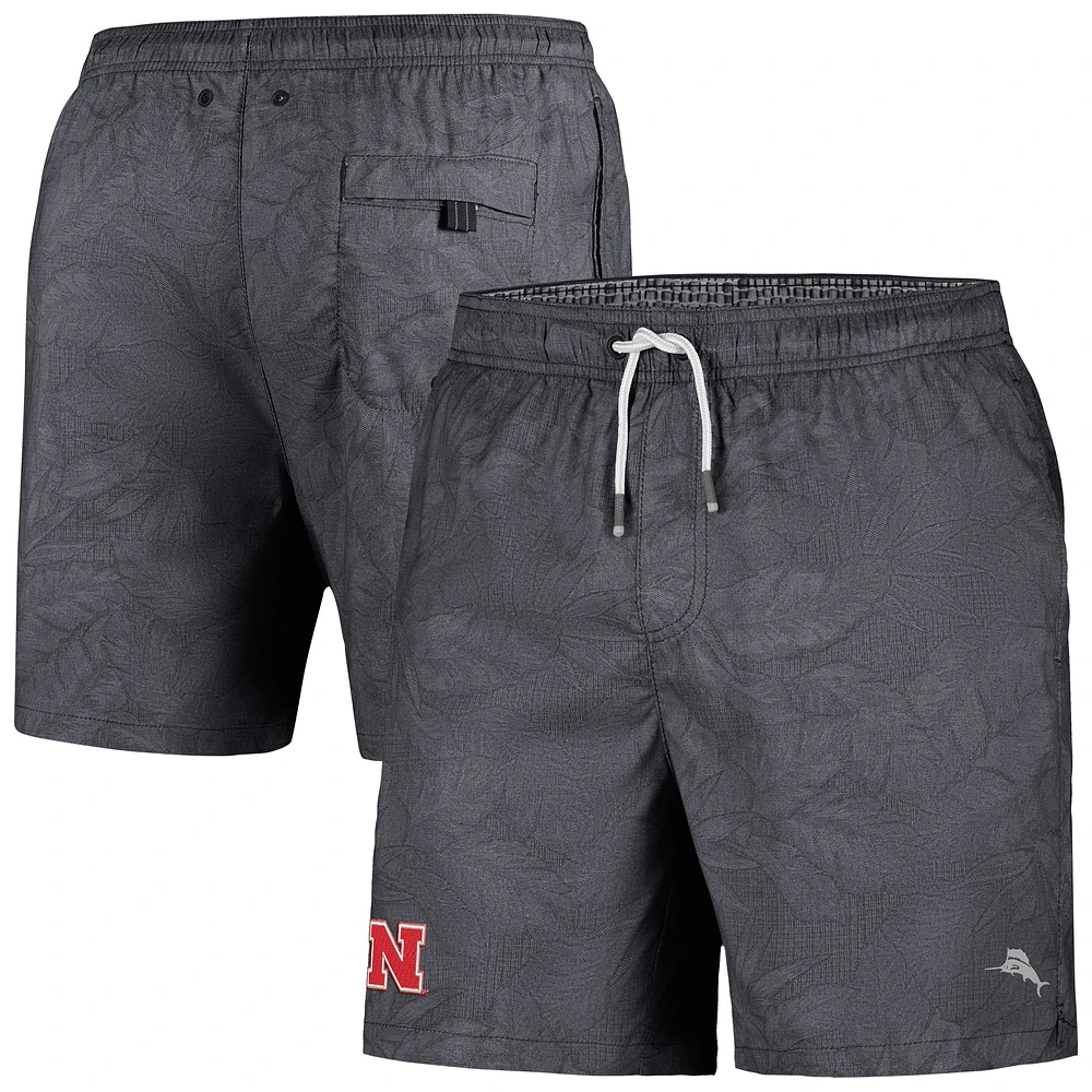 Men's Tommy Bahama Black Nebraska Huskers Naples Layered Leaves Swim Trunks