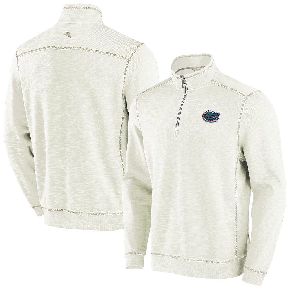 Men's Tommy Bahama Cream Florida Gators Tobago Bay Half-Zip Tri-Blend Top