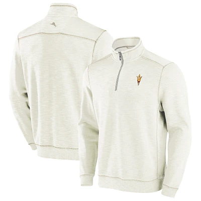 Men's Tommy Bahama Cream Arizona State Sun Devils Tobago Bay Half-Zip Tri-Blend Top