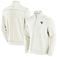 Men's Tommy Bahama Cream West Virginia Mountaineers Tobago Bay Half-Zip Tri-Blend Top