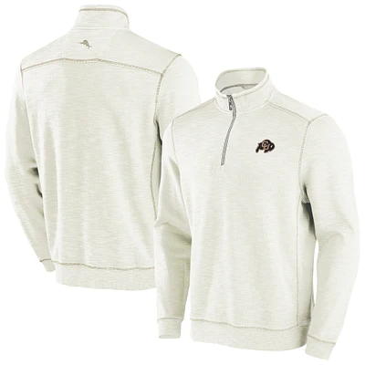 Men's Tommy Bahama Cream Colorado Buffaloes Tobago Bay Half-Zip Tri-Blend Top