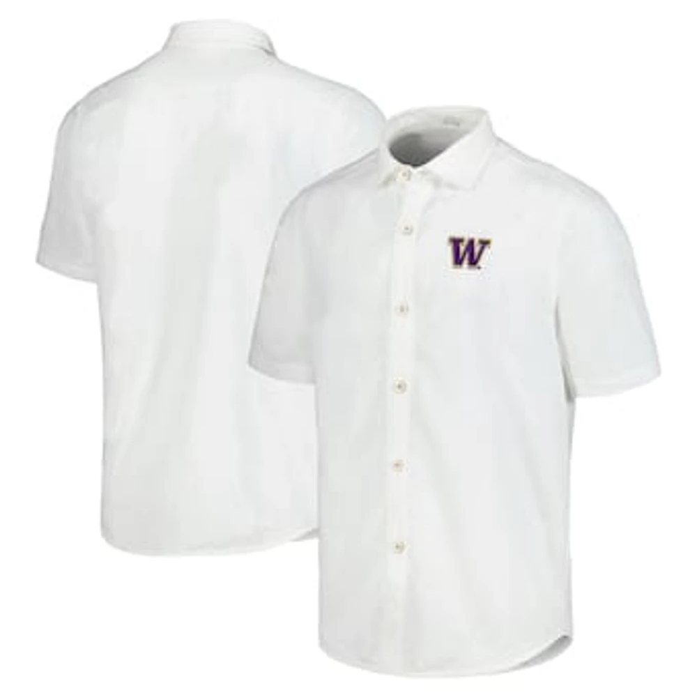 Men's Tommy Bahama White Washington Huskies Coconut Point Palm Vista IslandZone Camp Button-Up Shirt