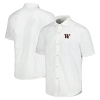 Men's Tommy Bahama White Washington Huskies Coconut Point Palm Vista IslandZone Camp Button-Up Shirt