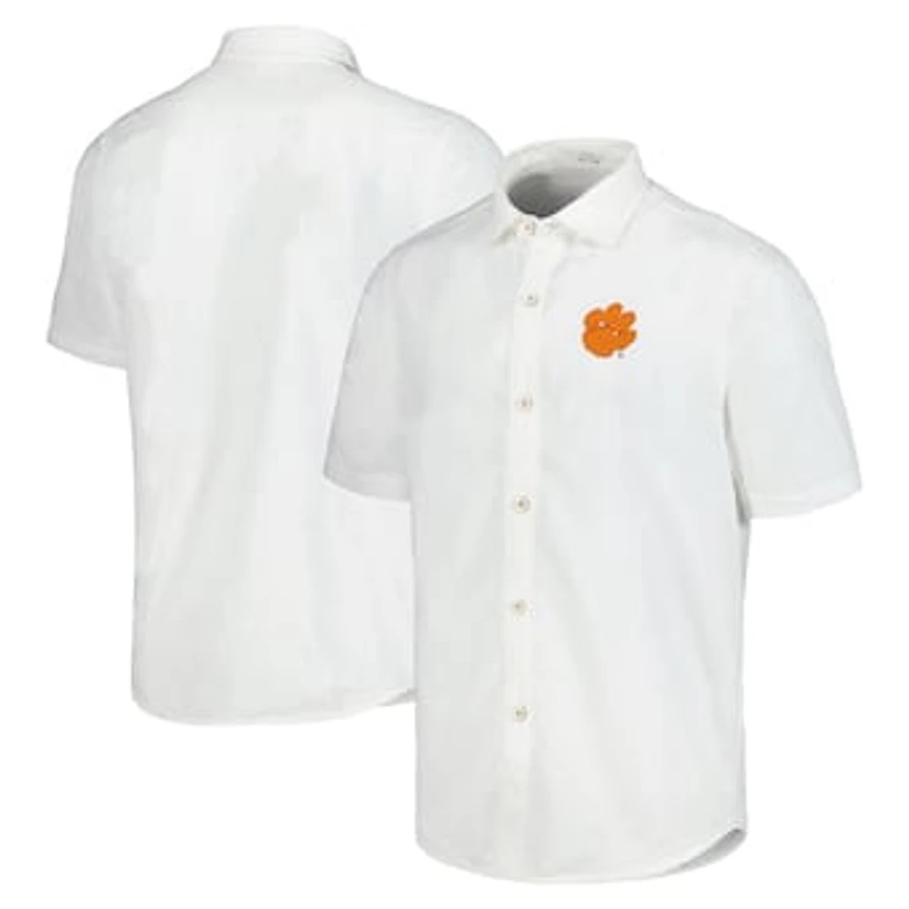 Men's Tommy Bahama White Clemson Tigers Coconut Point Palm Vista IslandZone Camp Button-Up Shirt