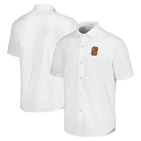 Men's Tommy Bahama White Syracuse Orange Coconut Point Palm Vista IslandZone Camp Button-Up Shirt