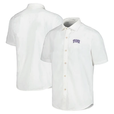 Men's Tommy Bahama White TCU Horned Frogs Coconut Point Palm Vista IslandZone Camp Button-Up Shirt