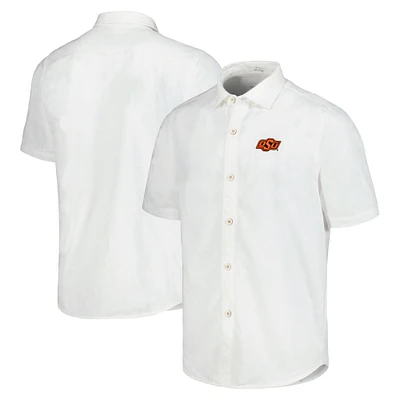 Men's Tommy Bahama White Oklahoma State Cowboys Coconut Point Palm Vista IslandZone Camp Button-Up Shirt