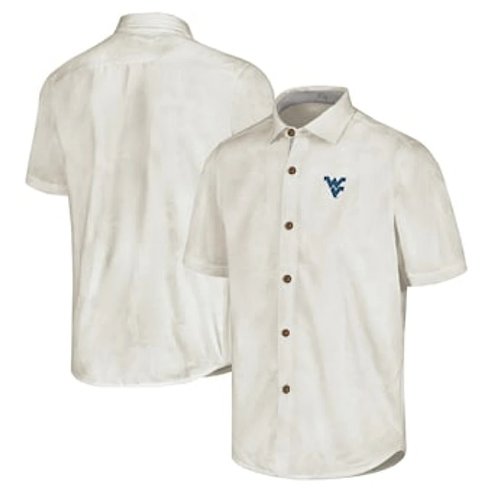 Men's Tommy Bahama White West Virginia Mountaineers Coconut Point Palm Vista IslandZone Camp Button-Up Shirt