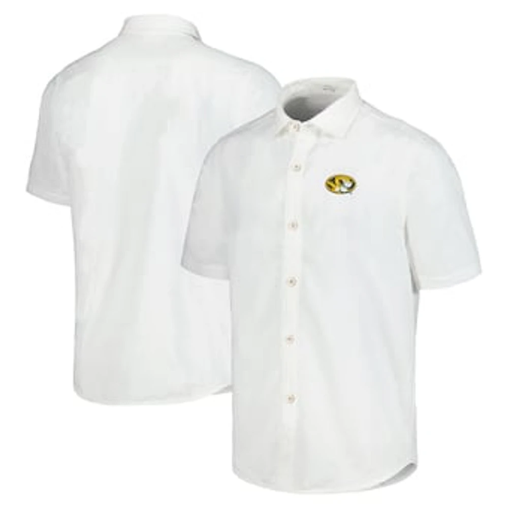 Men's Tommy Bahama White Missouri Tigers Coconut Point Palm Vista IslandZone Camp Button-Up Shirt