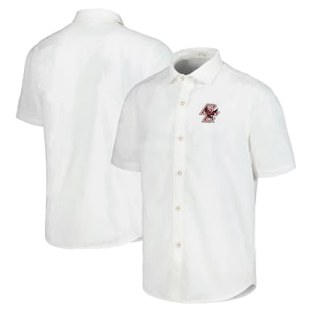 Men's Tommy Bahama White Boston College Eagles Coconut Point Palm Vista IslandZone Camp Button-Up Shirt