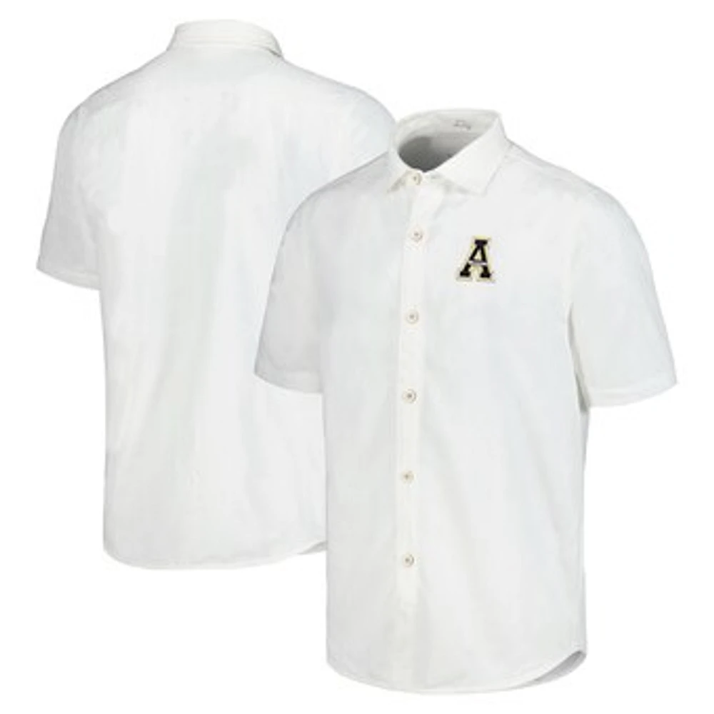 Men's Tommy Bahama White Appalachian State Mountaineers Coconut Point Palm Vista IslandZone Camp Button-Up Shirt