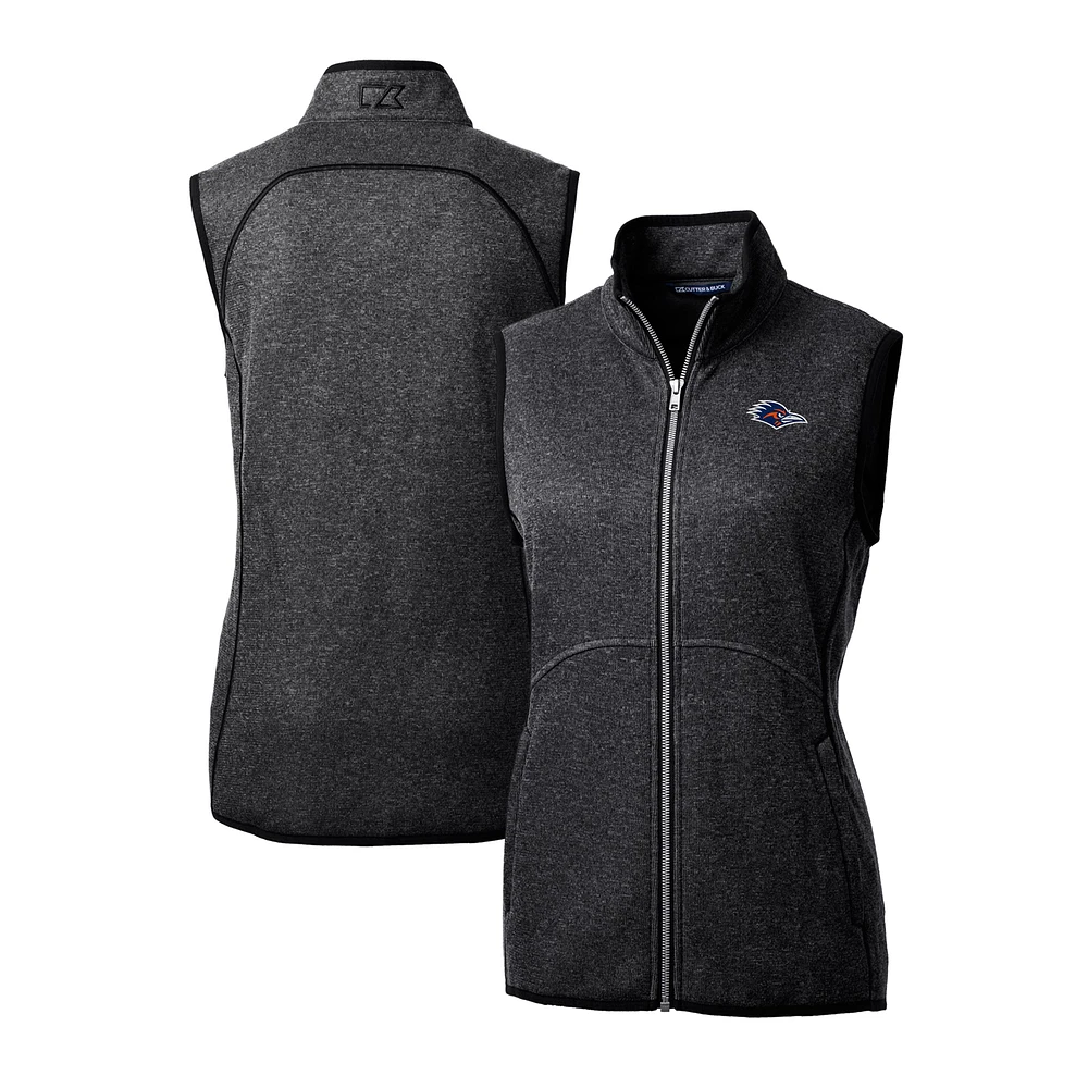 Women's Cutter & Buck Charcoal UTSA Roadrunners Mainsail Sweater-Knit Full-Zip Vest