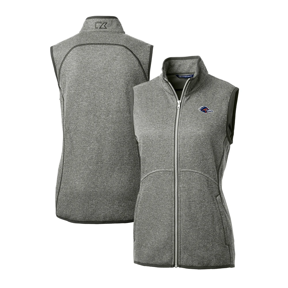 Women's Cutter & Buck Gray UTSA Roadrunners Mainsail Sweater-Knit Full-Zip Vest