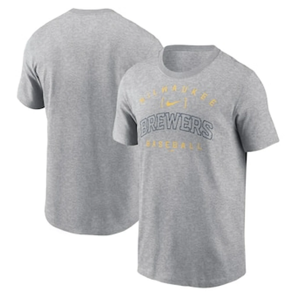 Men's Nike Heather Gray Milwaukee Brewers Home Team Athletic Arch T-Shirt