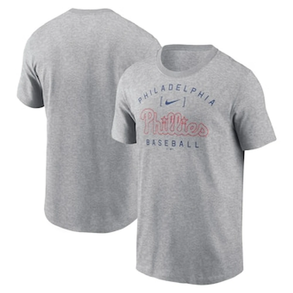 Men's Nike Heather Gray Philadelphia Phillies Home Team Athletic Arch T-Shirt