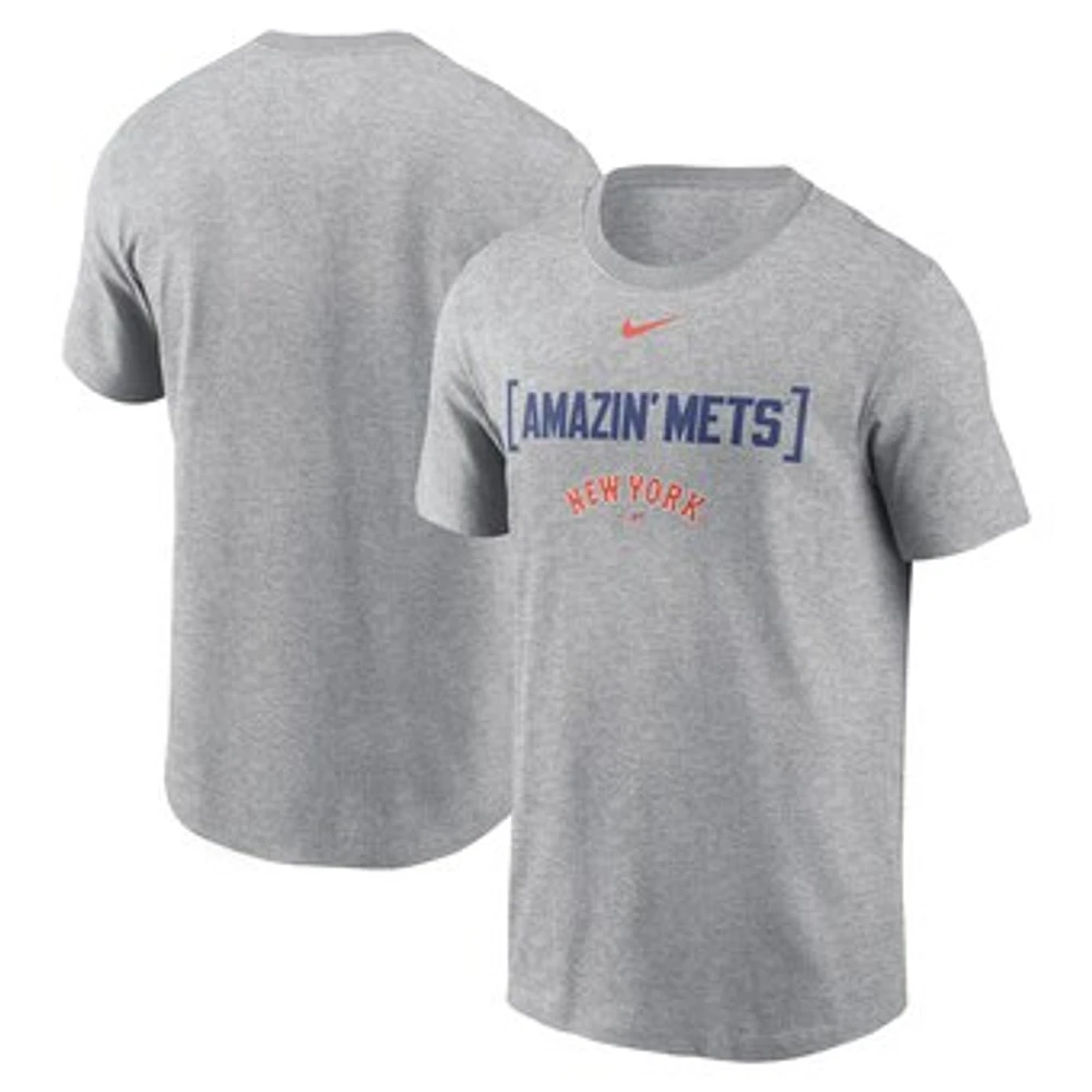 Men's Nike Heather Gray New York Mets Bracket Team Phrase T-Shirt