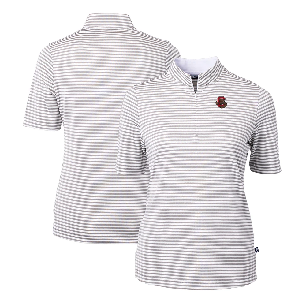 Women's Cutter & Buck Gray Cornell Big Red DryTec Virtue Eco Pique Stripe Recycled Polo
