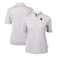 Women's Cutter & Buck  Gray Cornell Big Red DryTec Virtue Eco Pique Stripe Recycled Polo