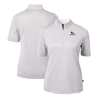 Women's Cutter & Buck  Gray Creighton Bluejays DryTec Virtue Eco Pique Stripe Recycled Polo