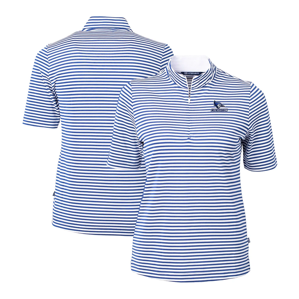 Women's Cutter & Buck Blue Creighton Bluejays DryTec Virtue Eco Pique Stripe Recycled Polo